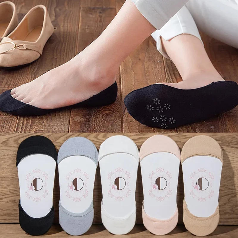 Description Picture 4 of item5Pairs Cotton Socks Summer Invisible Non-slip Boat Socks Invisible Ladies Low Cut Ankle Socks Women Slippers Silicone Thin Sock