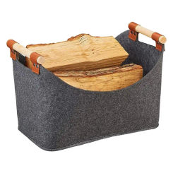Firewood Storage Bag With Wooden Handles Foldable Wood Basket Multipurpose Felt Storage Bag For Clothes Toys Firewood Organizer
