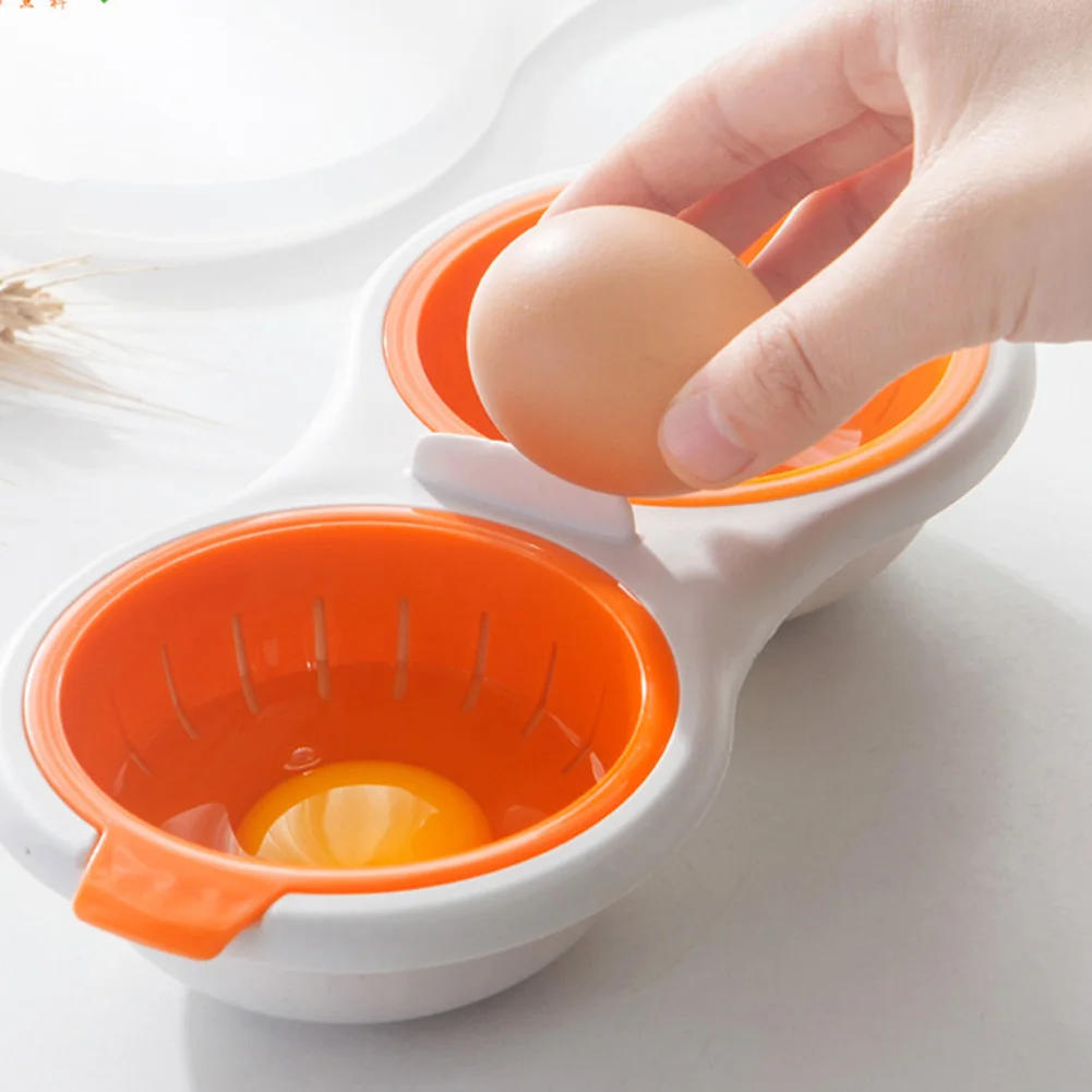 Description Picture 3 of itemDraining Egg Boiler Double Cup Egg Boiler Microwave Eggs Poacher Round Double Innovative Kitchen Tools Stock Layer Egg Cooker