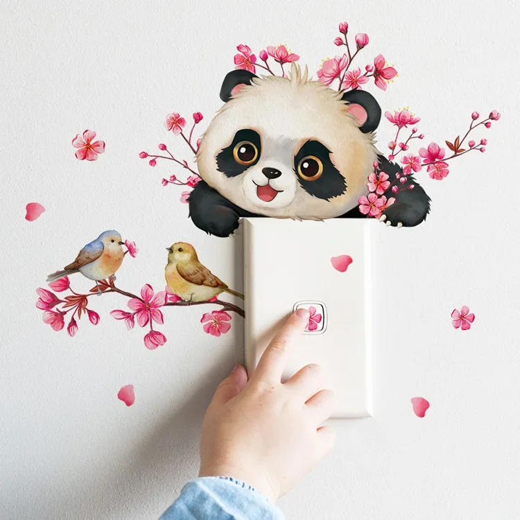 Description Picture 5 of item12*25cm Branches Plum Blossom Panda Wall Stickers Switch Stickers Living Room Home Decorative Wall Stickers Wallpaper Room Decal