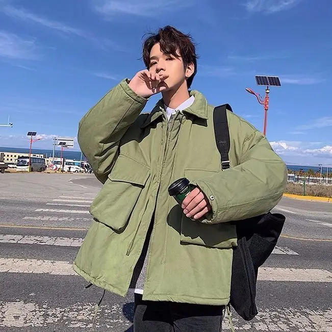 Description Picture 6 of itemWinter Thickened Workwear Cotton-padded Overcoat Men's Handsome Loose Casual High Street Parkas Men Tops Male Clothes