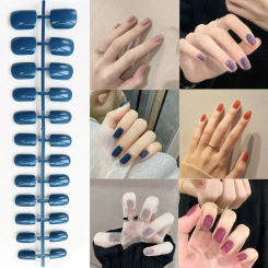 24pcs New Detachable Short Square Head False Nails Glossy Wearable Fake Nails Solid Color Full Cover Nail Tips Press On Nails