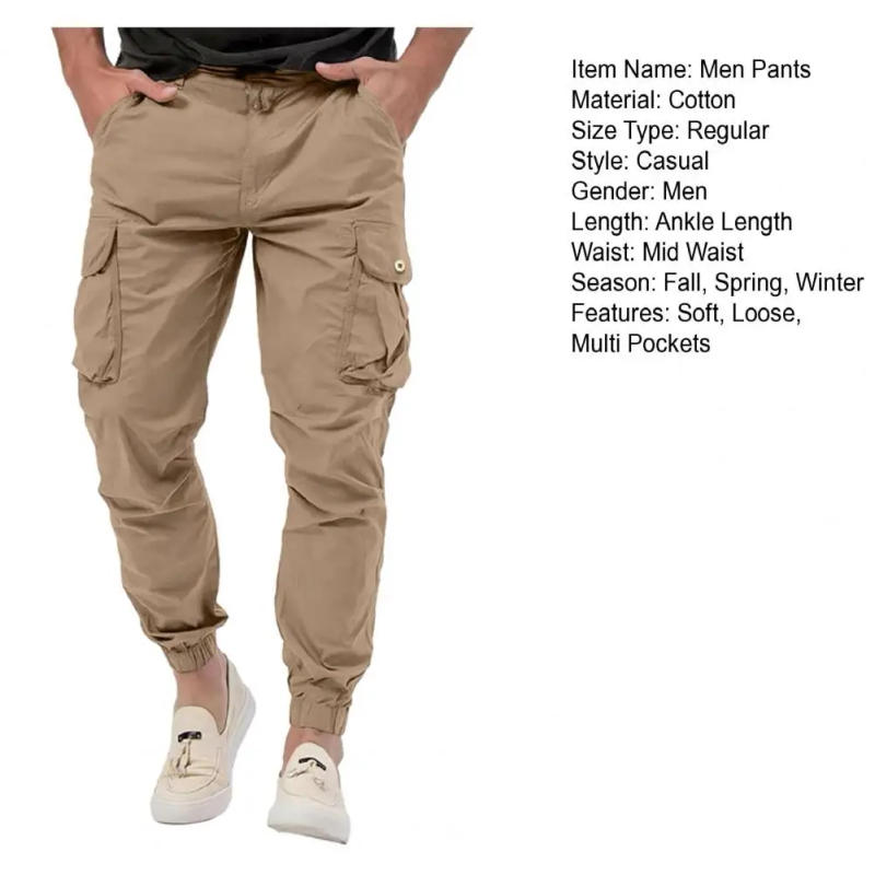 Description Picture 4 of itemMen Pants Men's Casual Cargo Pants with Multiple Pockets Ankle-banded Design for Comfortable Stylish Wear Men Trousers