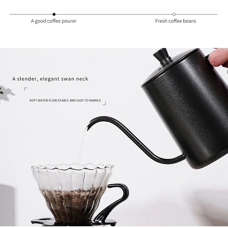 Description Picture 5 of item350ML/600ML Drip Kettle Coffee Tea Pot Non-stick Coating Food Grade Stainless Steel Gooseneck Thin Mouth Coffee Drip Kettle