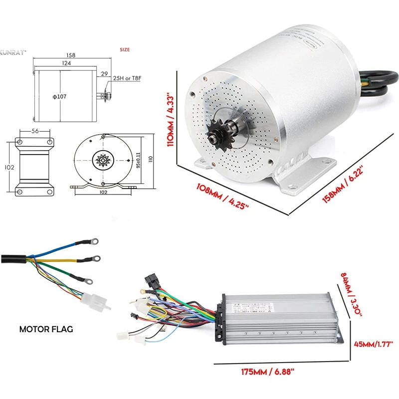 Description Picture 3 of itemKunray Electric Bike Brushless Motor with Controller Conversion Kits 36V 1000w  with Pedal for Scooters Go-Karts Motor 3000w 72v