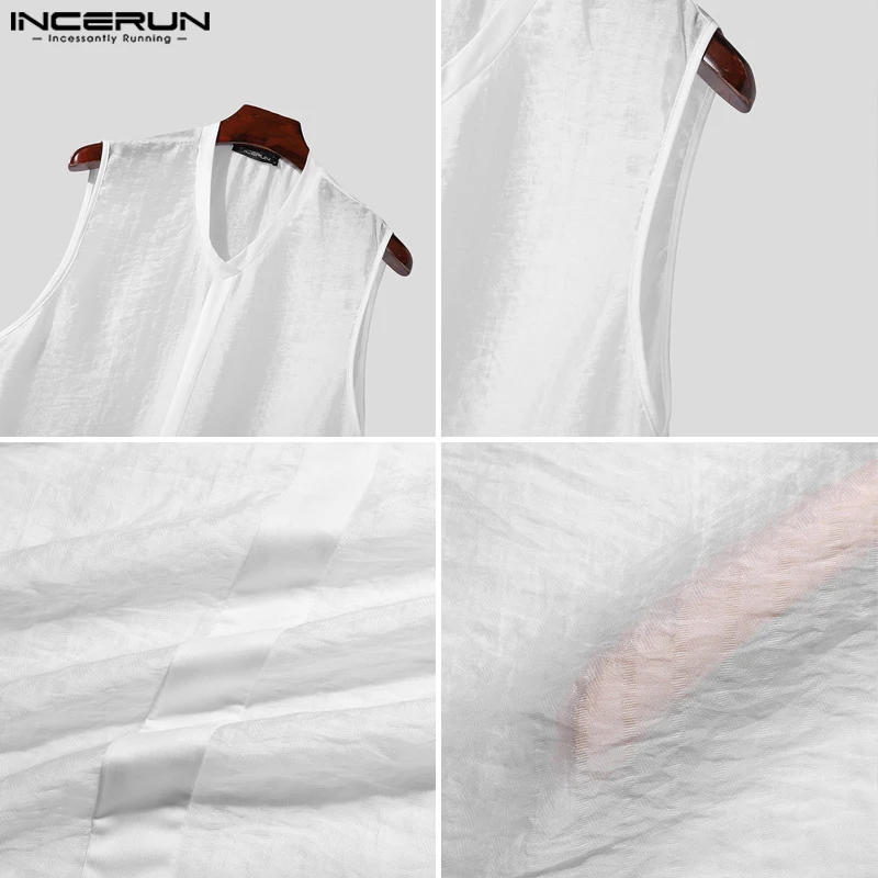 Description Picture 6 of itemINCERUN Tops 2024 Korean Style Fashion Mens O-neck Solid Vests Male Casual Patchwork Perspective Mesh Sleeveless Tank Tops S-5XL