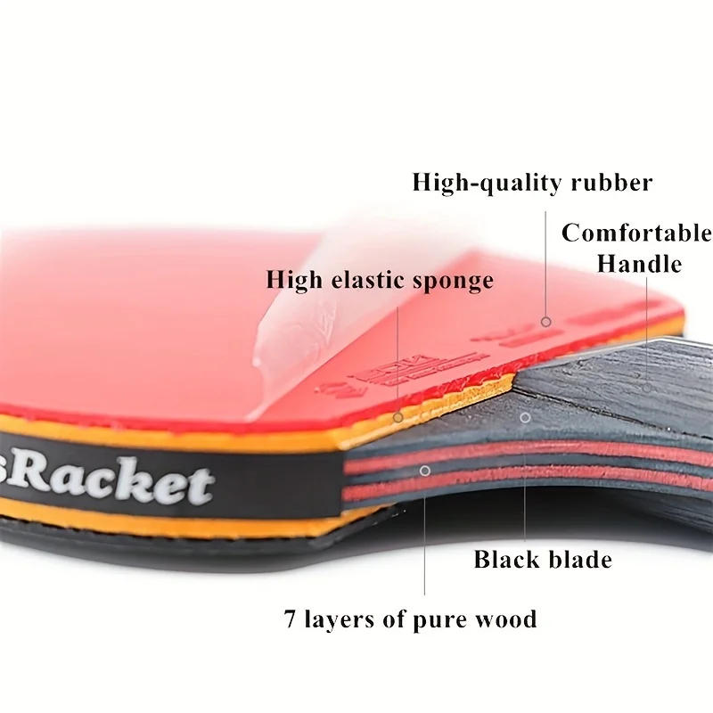 Description Picture 5 of item2Pcs Professional Table Tennis Rackets, 6 Star Table Tennis Racket, Double Sided Rubber Paddle With Bag
