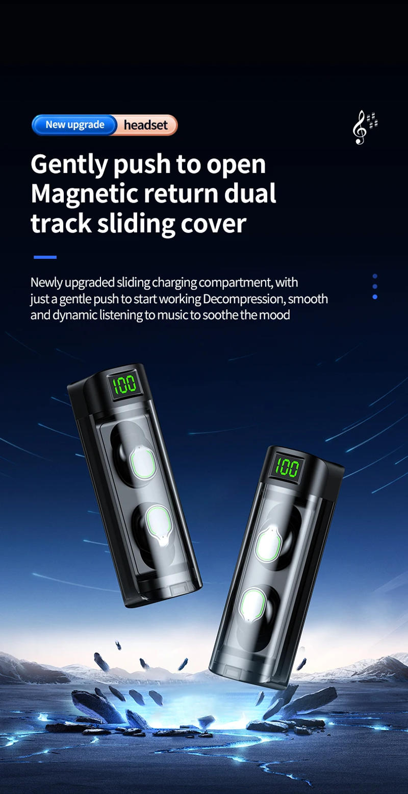 Description Picture 2 of itemNew pull-out wireless earphones with HIFI stereo effect, touch operation, digital charging case, compatible with mobile phones,