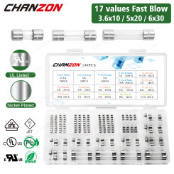 17 Value Glass Fuse Kit 3.6x10 5x20 6x30 Fast Blow Tube 0.5A 1A 2A 2.5A 3A 4A 5A 8A 10A 15A 125V 250V 5x20mm 6x30mm Assortment