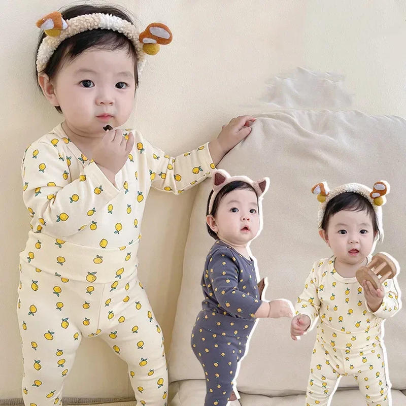 Description Picture 3 of itemCotton Warm High Waist Pants+Long Sleeve O-neck Top Sets Toddler Underwear Suits Baby Girls Boys New Cute 0-3years Pajamas