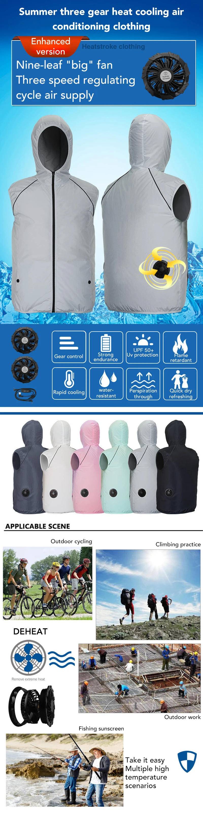 Description Picture 2 of itemSummer Cooling Vest Women's Fan Air Conditioning Clothes Fashion Couple Sleeveless Waistcoat Hoodie Coat Sunscreen Work Clothes