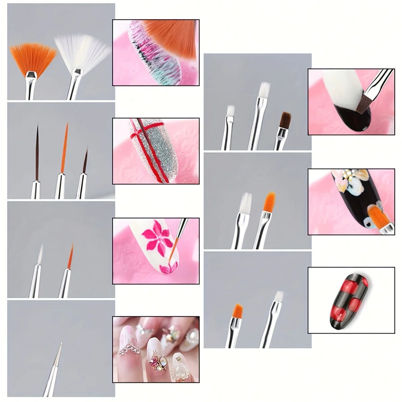 Description Picture 4 of item20Pcs Nail Art Brush Design Tip Painting Drawing Carving Dotting Pen FlatFan Liner Acrylic Gel UV Polish Manicure Tools
