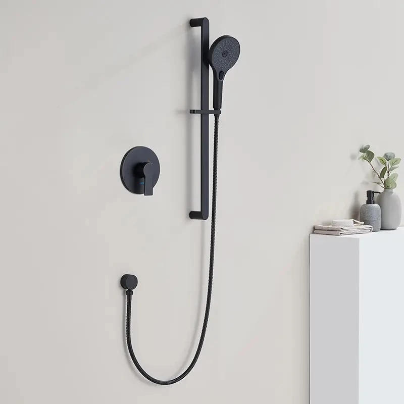 Description Picture 3 of itemHigh Quality Brass matte black modern shower head system wall mounted Copper bathroom Hot cold shower faucet set with slide bar