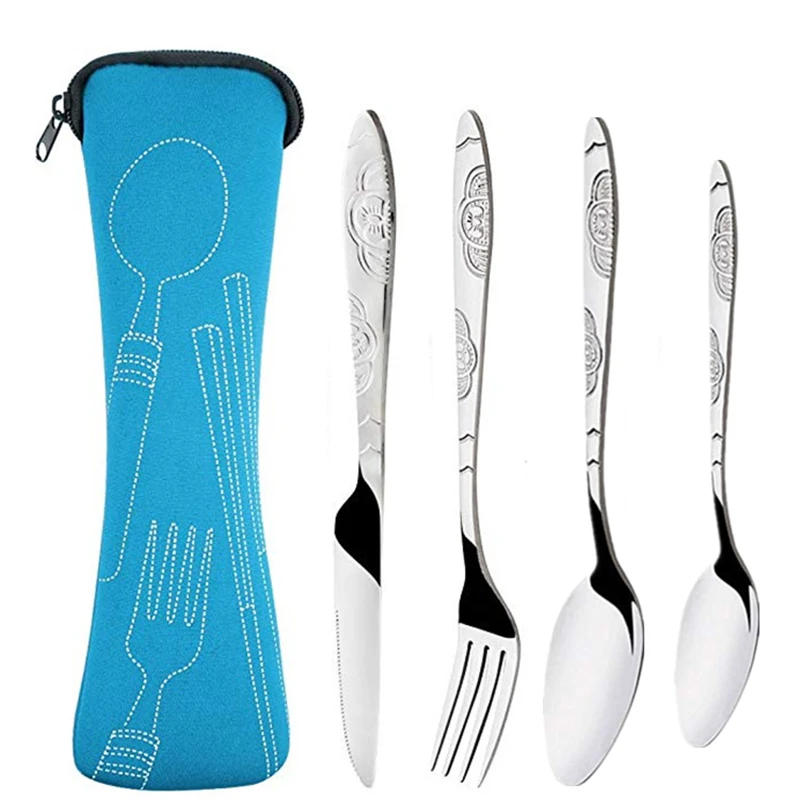 Description Picture 6 of item3Pcs/4Pcs/7Pcs Set Dinnerware Portable Printed Knifes Fork Spoon Stainless Steel Family Camping Steak Cutlery Tableware with Bag