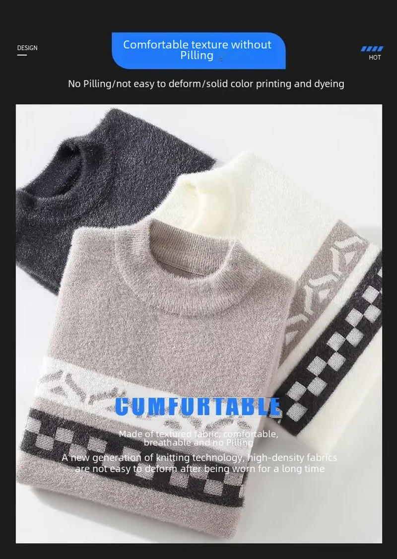 Description Picture 4 of itemTeenage Boys Sweater Winter 2023 New Knit Base Layer Top Color Block Sweater Warm Thick Crew Neck Pullover For Winter Decor
