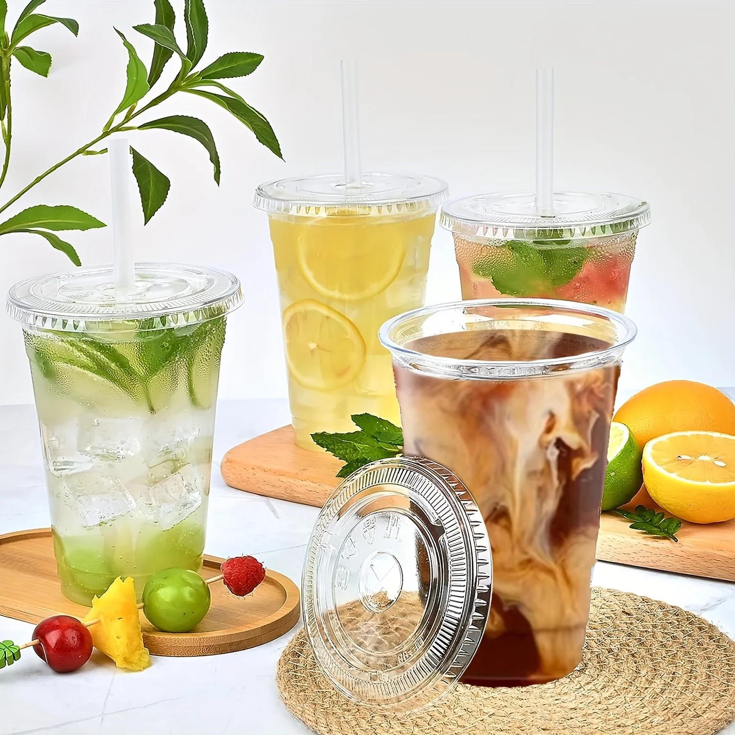 Description Picture 2 of item50Sets 12/16/20OZ Plastic Cups With Lids Clear Disposable Cups For Parties Iced Coffee Smoothie  Milkshake Cold Drinks