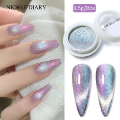 NICOLE DIARY Aurora Laser Cat Magnetic Nail Powder Blue Purple Glitter Pearl Pigment For UV Gel Polish Chrome Dust Nail Supplies