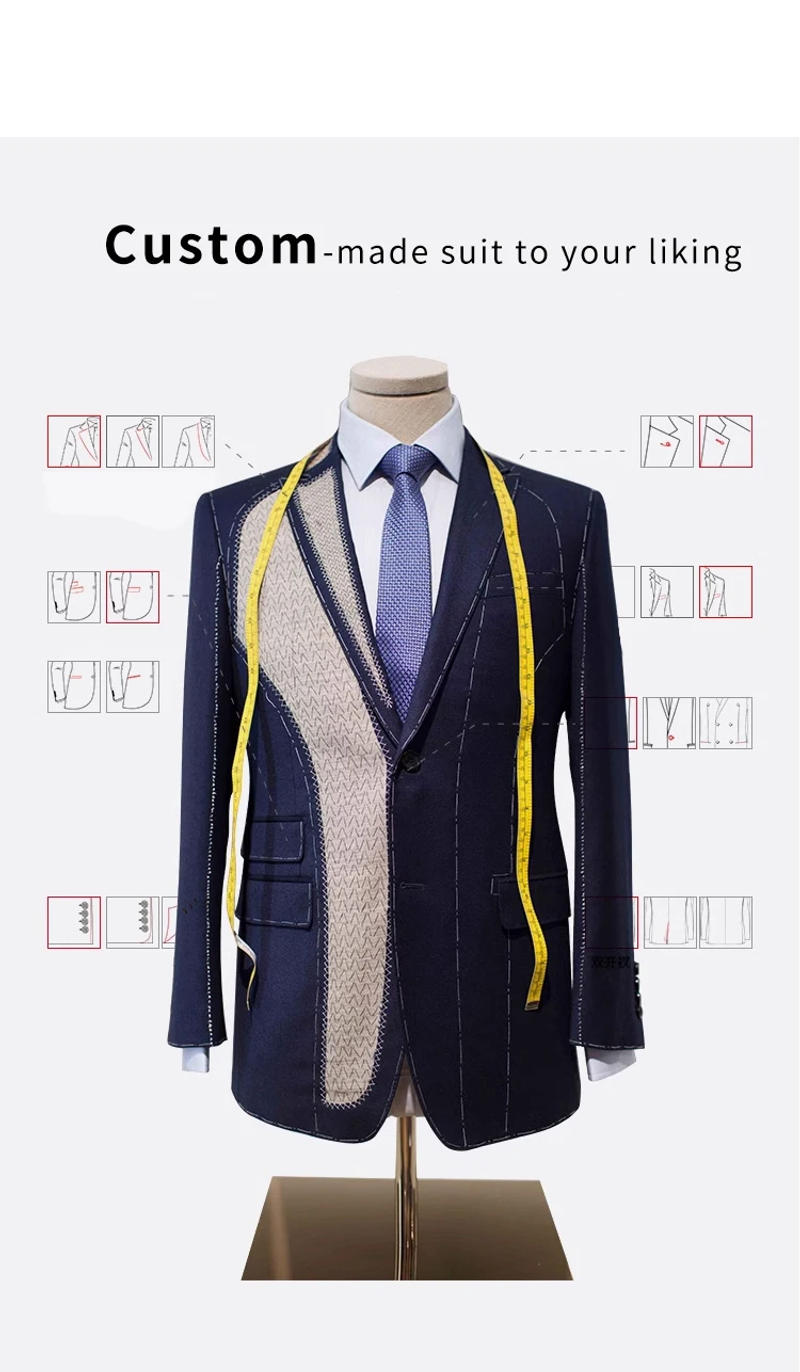 Description Picture 4 of itemHigh quality business men's suit British style gentlemanly style black double breasted men's casual suit custom suit coat