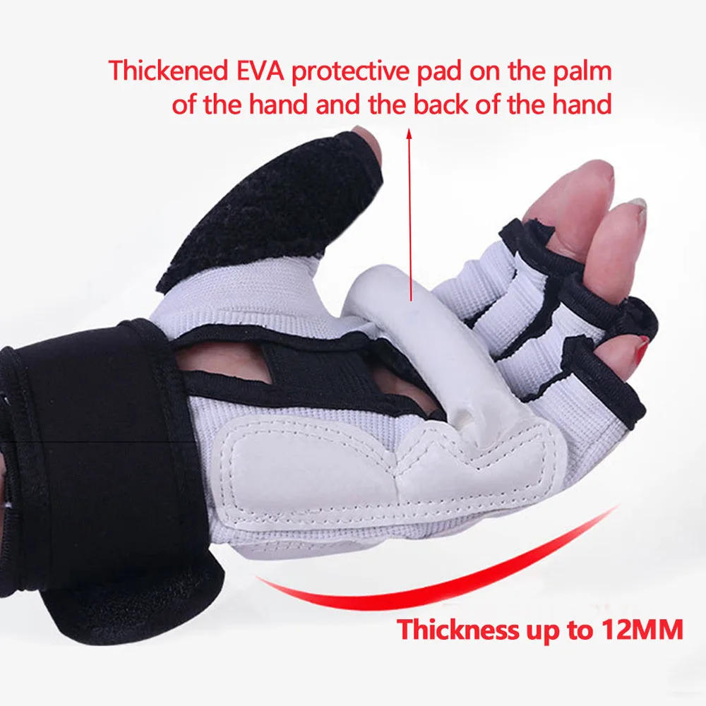 Description Picture 3 of item1 Pair Karate Gloves Taekwondo Equipment Half Finger Protector Boxing Hand Foot Protection Foot Guards Martial Arts Kickboxing