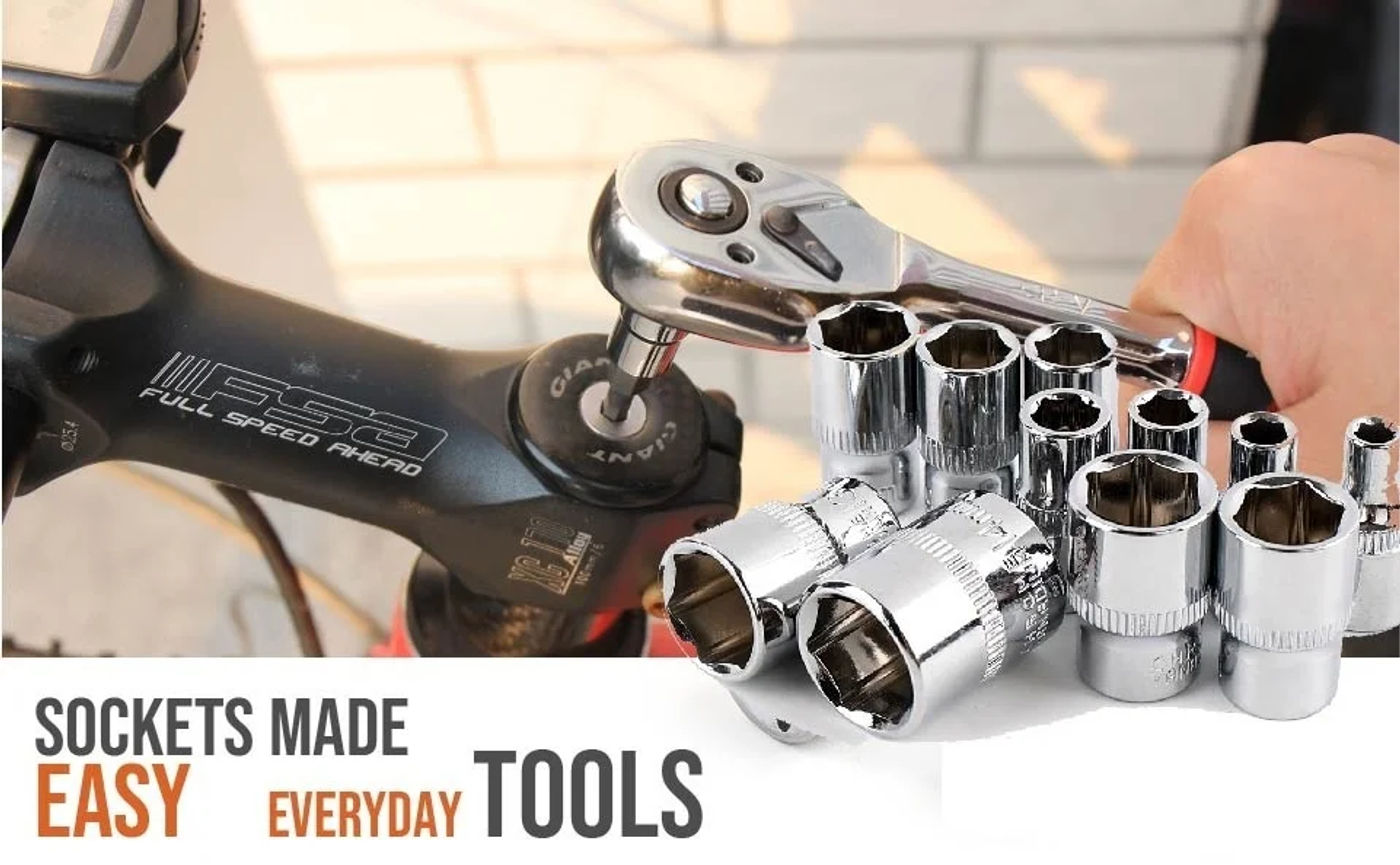 Description Picture 2 of item1/4" Drive Socket Set 6 Point Short/Long Deep Sockets CRV Socket Wrench Set Ratchet Socket Bit Head Adapter for Torque Spanner