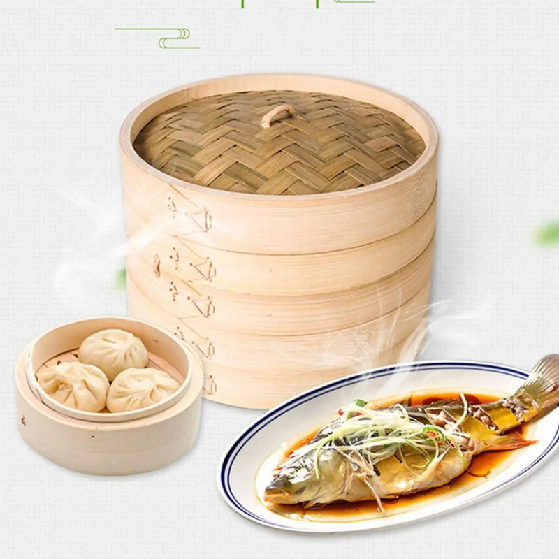 Description Picture 5 of itemChinese Steamer Bamboo Steamer Dimsum Cooking for Cooking Bao Buns Steamer Basket Vegetable Snack with Lid Basket Bamboo Steamer