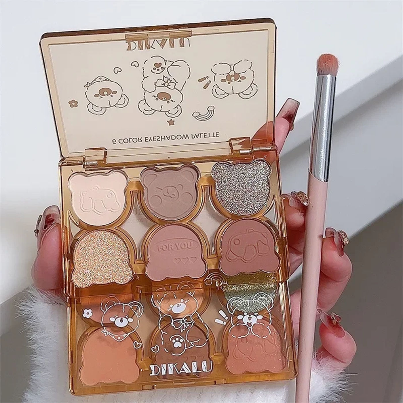 Description Picture 5 of itemDIKALU Bear Swan Ballet Six Eyeshadow Palette Matte Fine Glitter Pearlescent Smoky Grey Red Black Eyeshadow Burgundy Wholesale