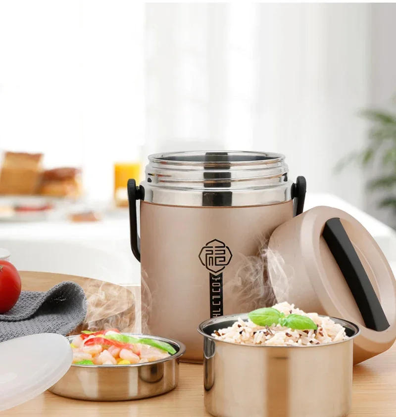 Description Picture 3 of item6 Hours Thermal Vacuum Lunch Box 304 Stainless Steel Insulated Worker Adult Food Container Large Picnic Student Bento Box Set