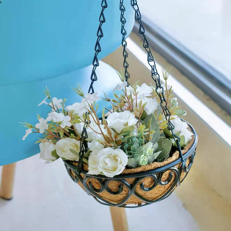 Description Picture 4 of item8/10/12 "Round Resin Plant Holder, Chain Hanging Basket, Coconut Lined Plant Garden Pot Suitable For Home Balcony Decoration