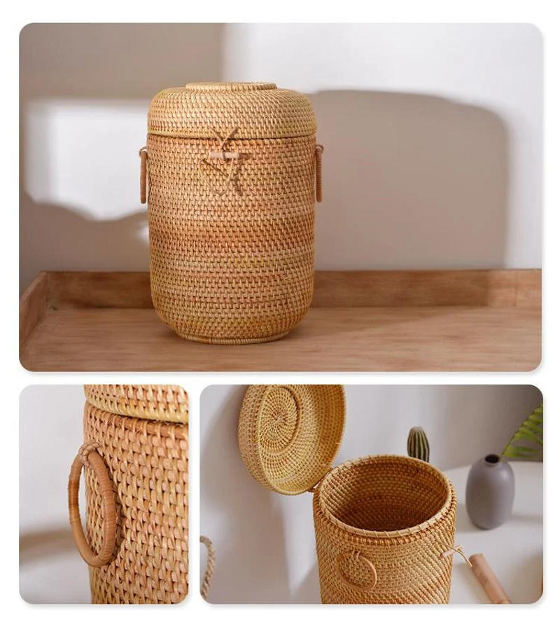 Description Picture 5 of itemHandwoven Rattan Tea Storage Box With Lid Puer Tea Bag Organizer Green Tea Caddy Can Snack Canister Food Container Kongfu Teaset