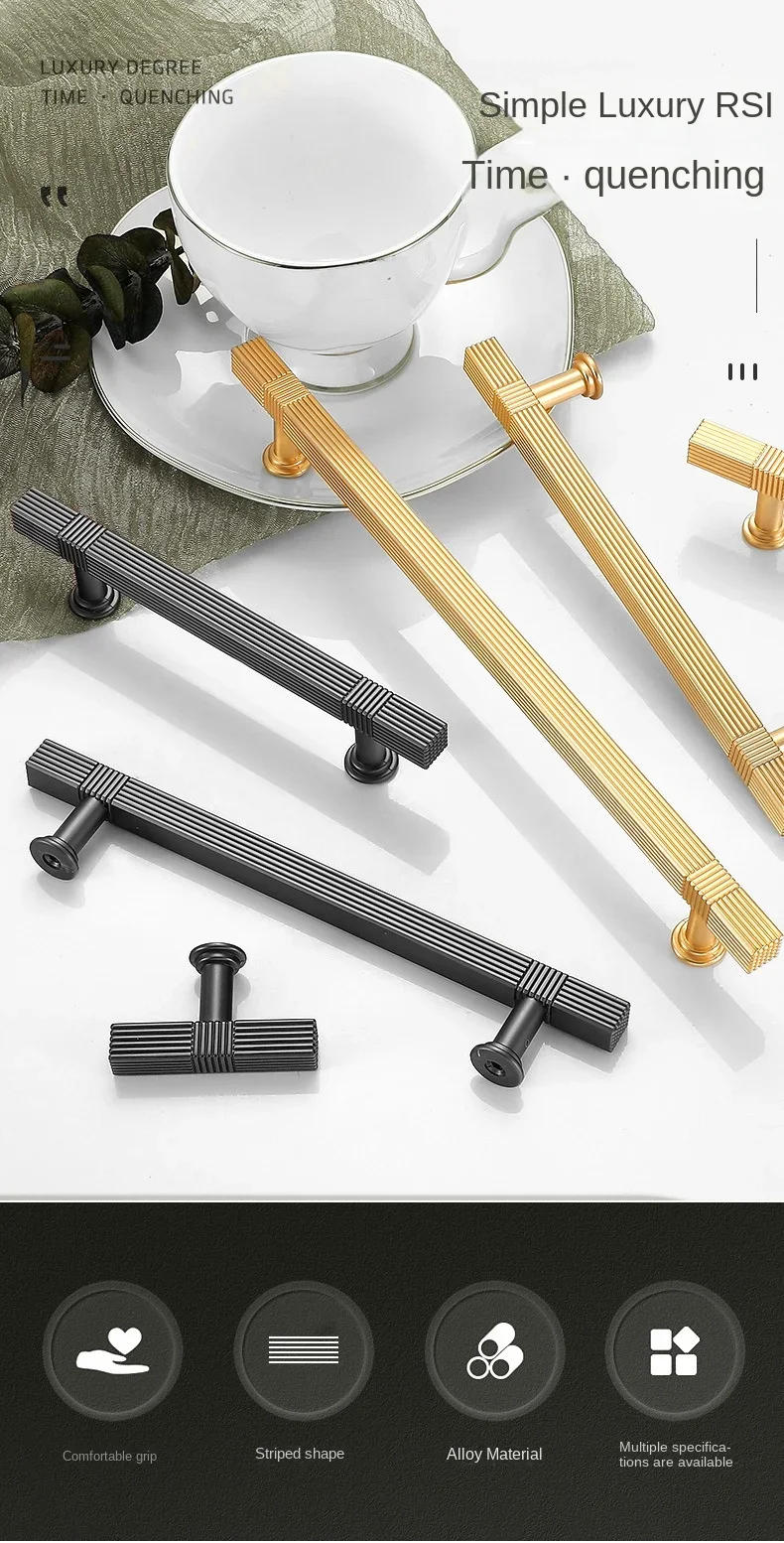 Description Picture 2 of itemModern Simple Cabinet Door Handles Gray Gold Nordic Cupboard Drawer Pulls and Knobs Furniture Handles Hardware