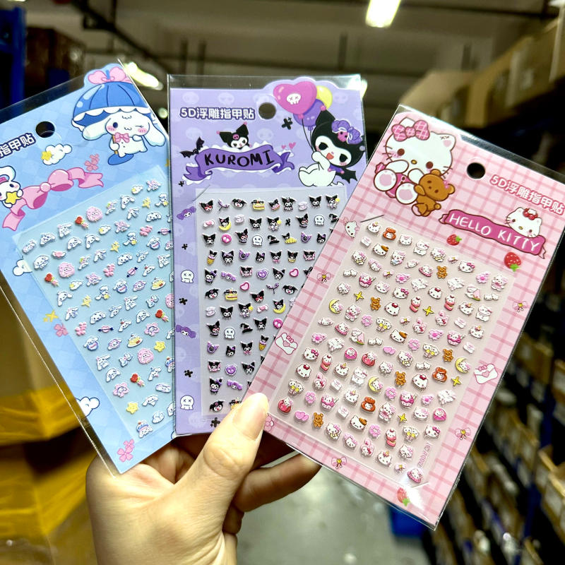 Description Picture 2 of item1PCS 5D Kawaii Sanrioed Cartoon Nail Stickers Hello Kitty Kuromi Cinnamoroll Animation Nail Decals Press on Nails Art Supplies