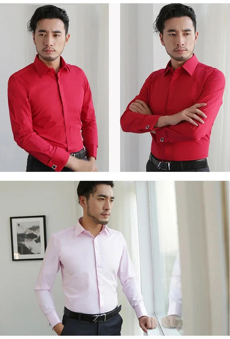 Description Picture 4 of itemMen's Elegant French Cuff Fly Front Placket Dress Shirt Without Pocket Regular-fit Formal Business Activities Long Sleeve Shirts