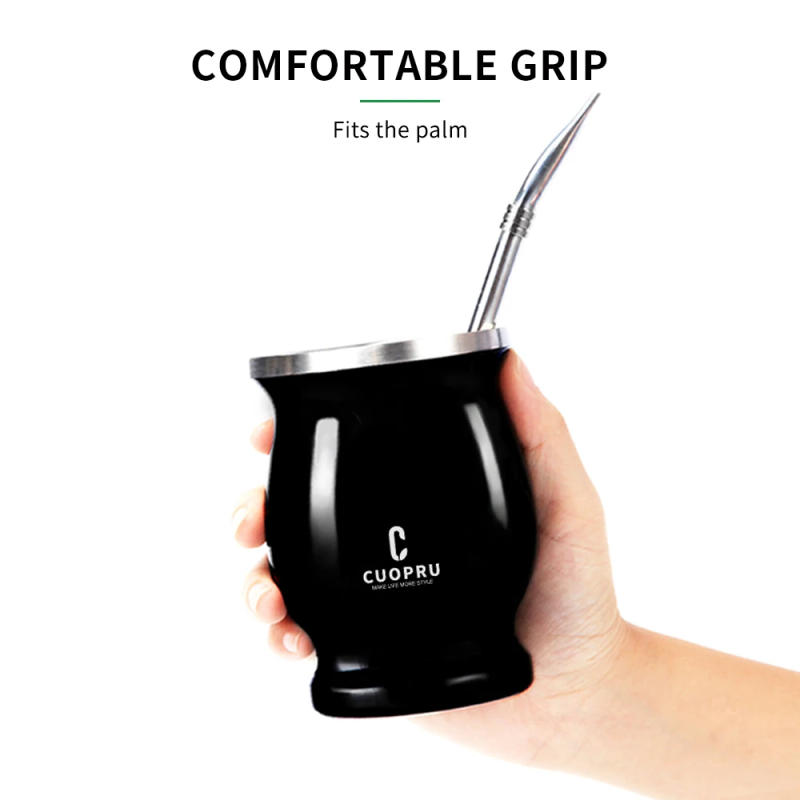 Description Picture 4 of itemYerba Mate Cup 304 Stainless Steel Double Wall Gourd with Bombillas and Cleaning Brush and Tea Separato, 8oz, Argentine