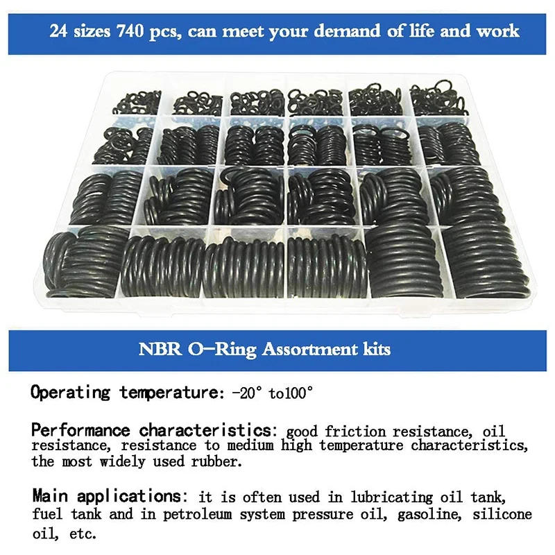 Description Picture 6 of item740Pcs NBR Seal Ring Kit Thickness 1.5Mm 2.4Mm 3.1Mm Nitrile Rubber NBR O-Ring Gasket Sealing Ring