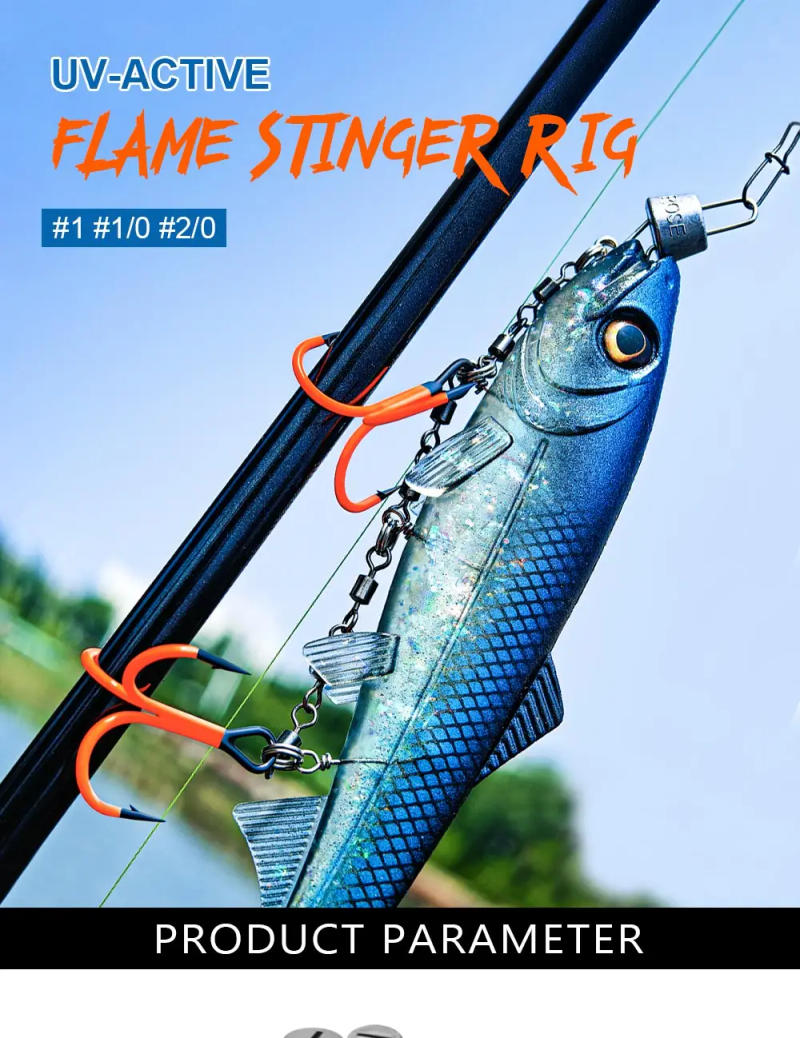 Description Picture 2 of itemSpinpoler Flame Shallow Screw-In Swiwel Assists Stinger Rig System With Sinker Weight Double UV Treble Hook For Soft Baits Shad