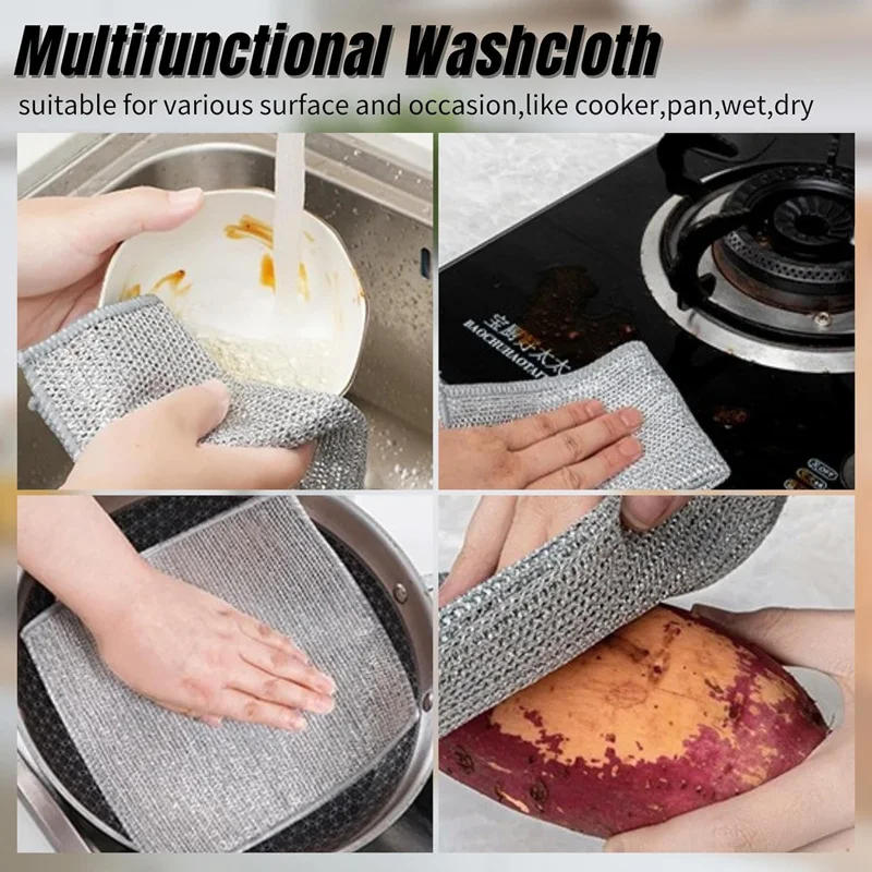 Description Picture 6 of itemMagic Wire Cleaning Cloth Kitchen Cloths Washable Multipurpose Anti Scratch Cloth Metal Wires Rags Kitchen Cleaning Cloth 10-2pc