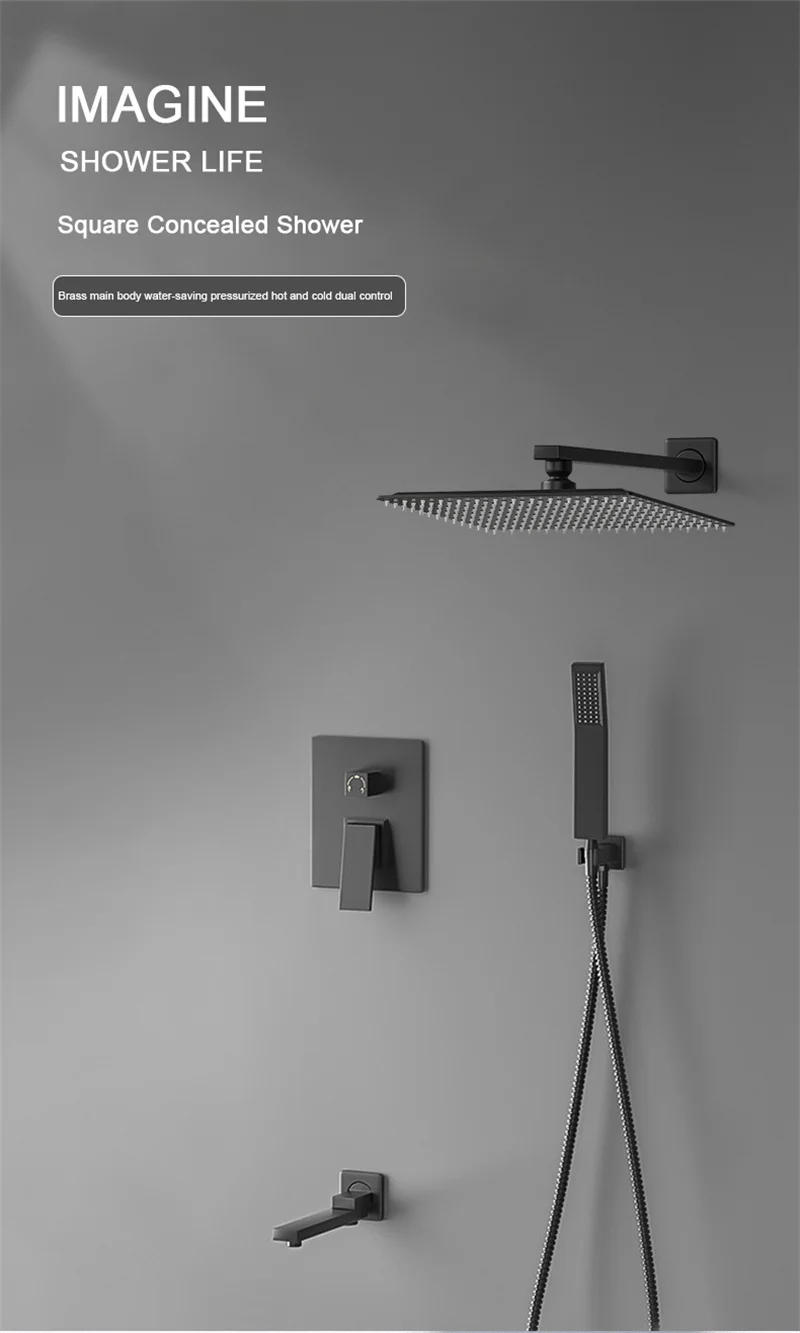 Description Picture 2 of itemBlack Bathroom Concealed Shower Set Modern Hot and Cold Embedde Wall-Mounted Shower System Home Rainfall Bathroom Shower Faucet