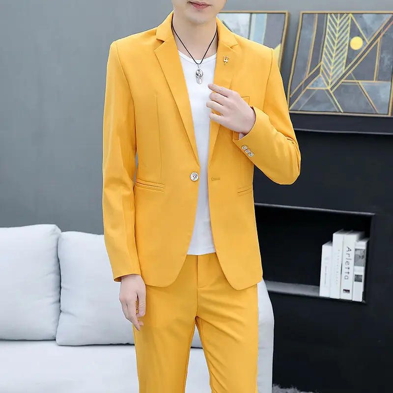 Description Picture 4 of itemMale Blazer Yellow Party Slim Fit Men's Suit Jackets Thin Free Shipping Clothing Simple Coat Breasted Fashion 2024 High Quality