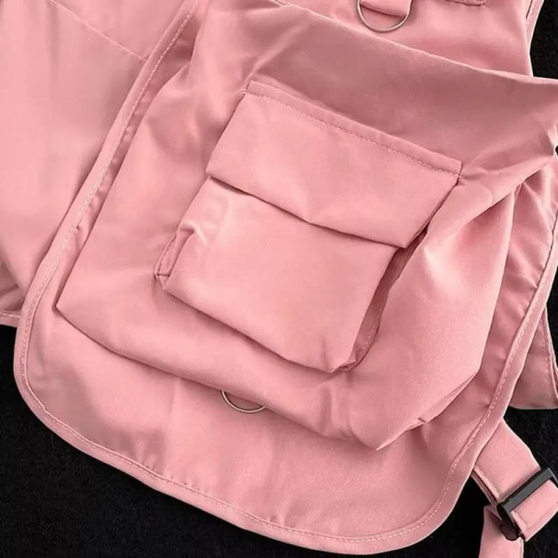 Description Picture 2 of itemMen Vest Jacket Hop Style Unisex Cargo Vest with Multi Pockets Buckle Closure Streetwear Waistcoat for Men Women Solid Color