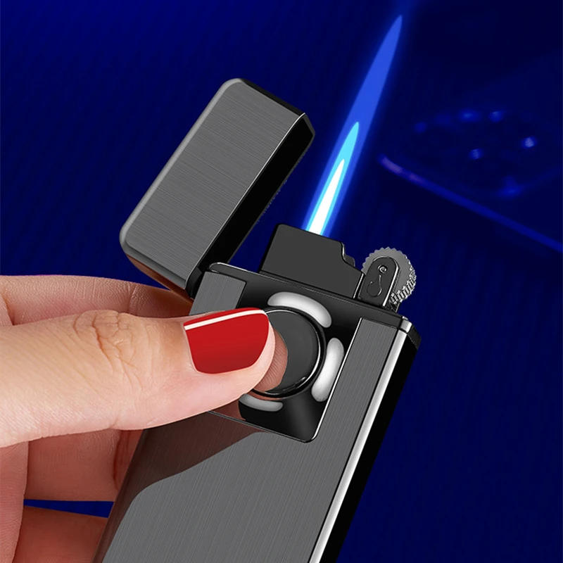 Description Picture 4 of itemSwitchable Double Fire Gas Lighter Metal Jet Blue Flame And Open Fire Inflatable Butane Cigarette Lighter For Man Christmas Gift