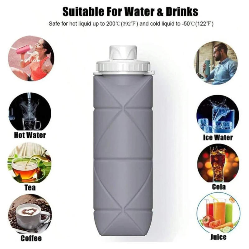 Description Picture 5 of item600ml Foldableable Water Bottle Reusable Bpa-Free Silicone Water Cup Foldableable Travel Water Bottle Fitness Camping Style Hiking Sports Light and Durable