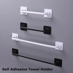 Self Adhesive Towel Holder For Kitchen Bathroom Wall Bath Plastic Rail Rack Towel Rod Bar Portable Useful Household Gadget