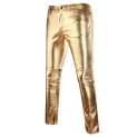 Pants Men Casual Button Trousers Trouser Solid Color Faux Leather Skinny Motorcycle Club Trousers