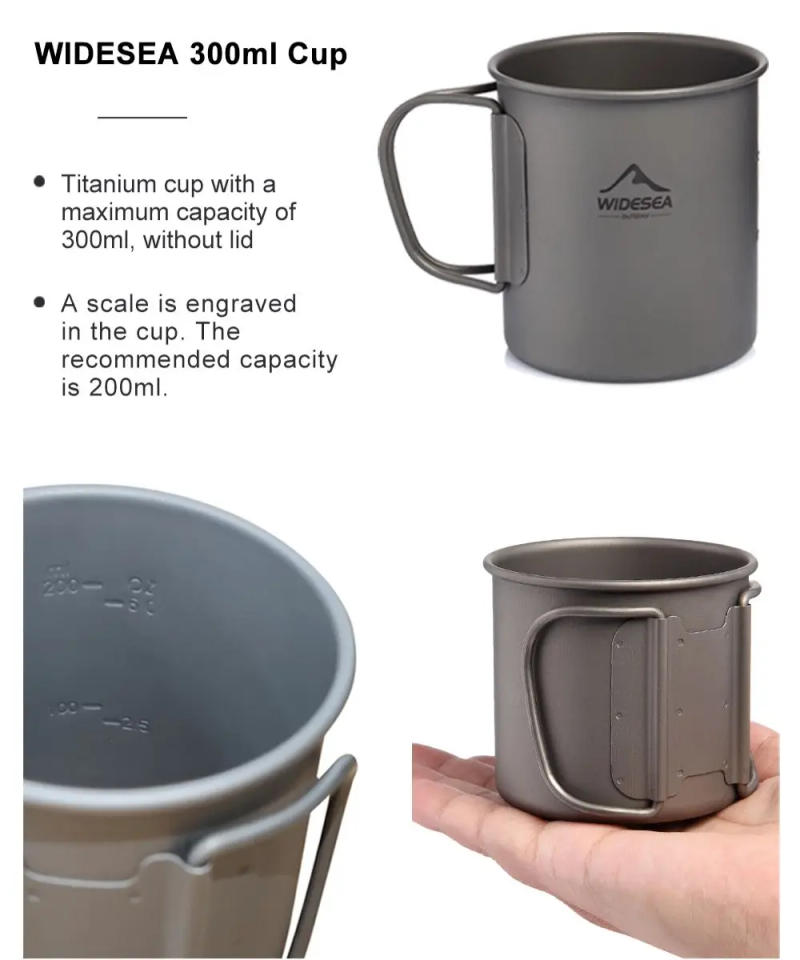 Description Picture 6 of itemWidesea Camping Mug Titanium Cup Tourist Tableware Picnic Utensils Outdoor Kitchen Equipment Travel Cooking Set Cookware Hiking