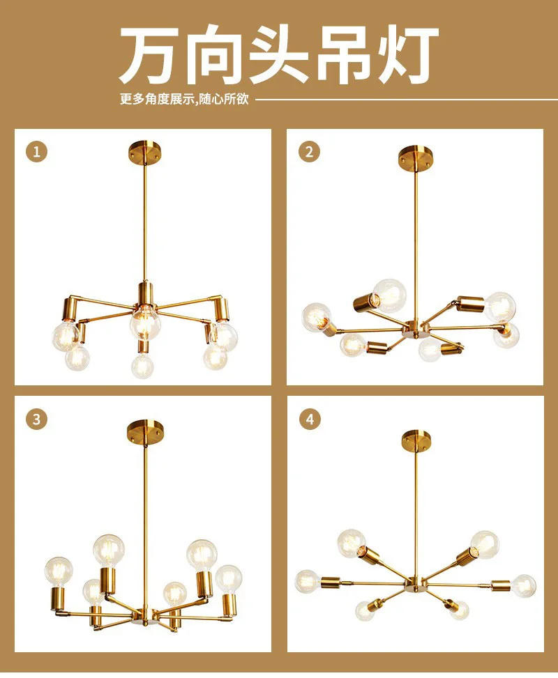 Description Picture 6 of itemAmerican Vintage Clothing Store Bar Restaurant Living Room 6 Simple Creative Personality Iron Ceiling Light Led Lights for Room