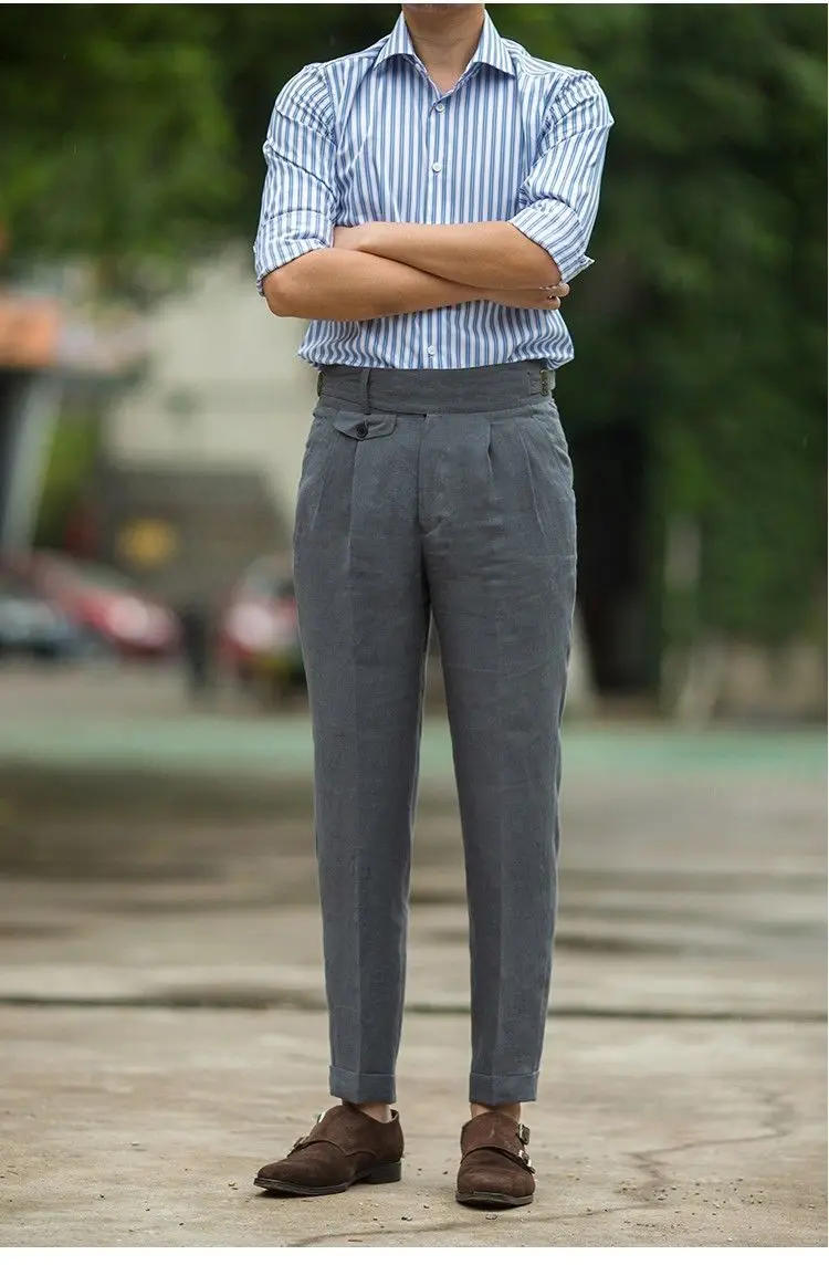 Description Picture 2 of item2024 Spring Summer Men's New High Waist Loose Trousers Male Business Casual Suit Trousers Men Solid Color Straight Pants F307
