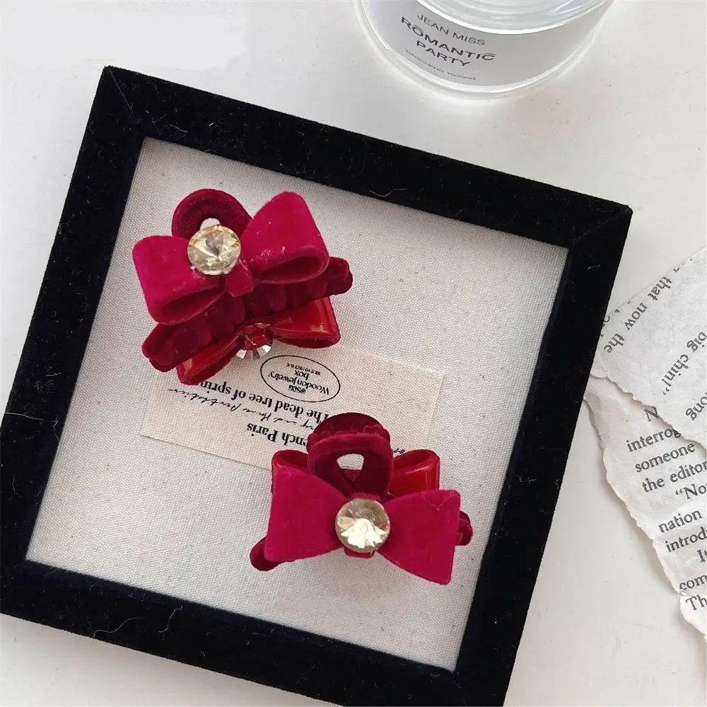 2Pcs Red Velvet Bow Hairpin Cute