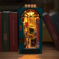 Retro DIY Wooden Book Nook Shelf Insert Miniature Kits Chinese Oriental Tale Home Bookend Decoration For Adult Handmade Gifts