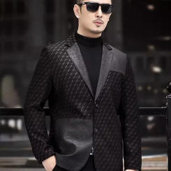 New Spring Autumn Mens Genuine Leather Sheepskin Coat Single Breasted Business Casual Office Men Slim Fit Suit Jacket Size 5XL