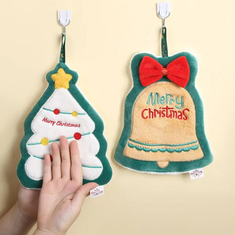 Description Picture 6 of itemThickened Christmas Hanging Hand Towels Coral Velvet Soft Plush Hand Towel Absorbent Cartoon Cleaning Towels Holiday Party Decor